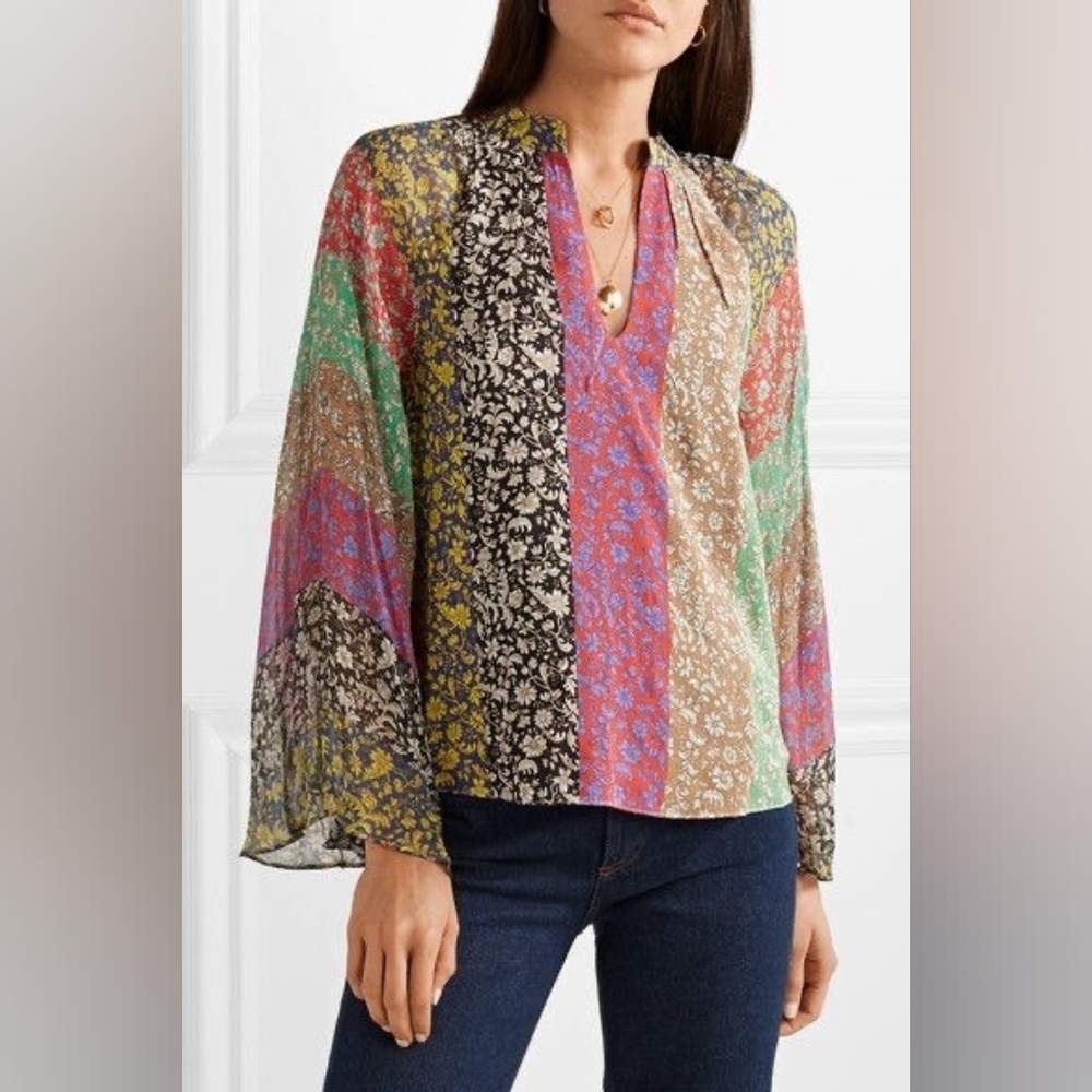 Alice + Olivia Prija Wide Bell Sleeve Blouse Top Floral Boho Small